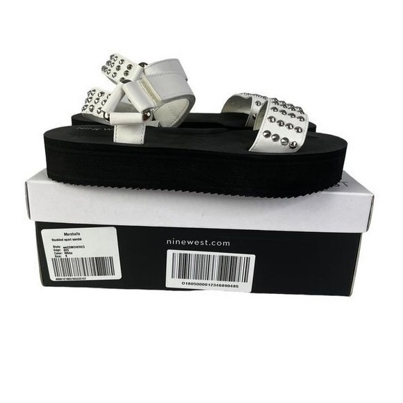 Nine West Shoes - Nine West Sandals Womens Size‎ 8 Comehere3 White Studded Slip On Flats